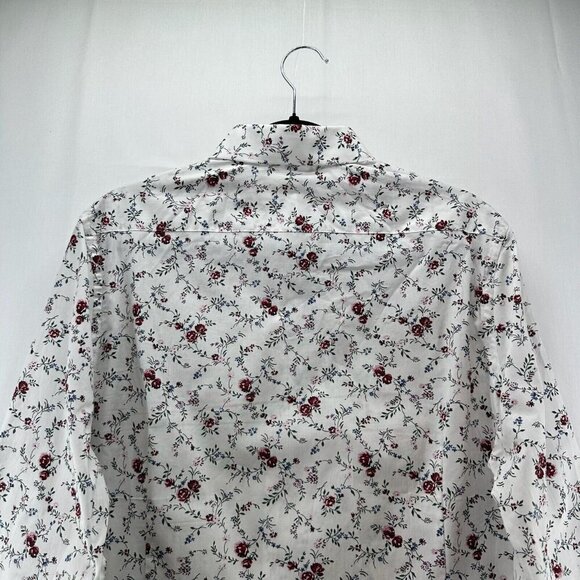 Express Blouse Womens Sz L Extra Slim Shirt Floral Button Front Cotton White - Picture 5 of 12